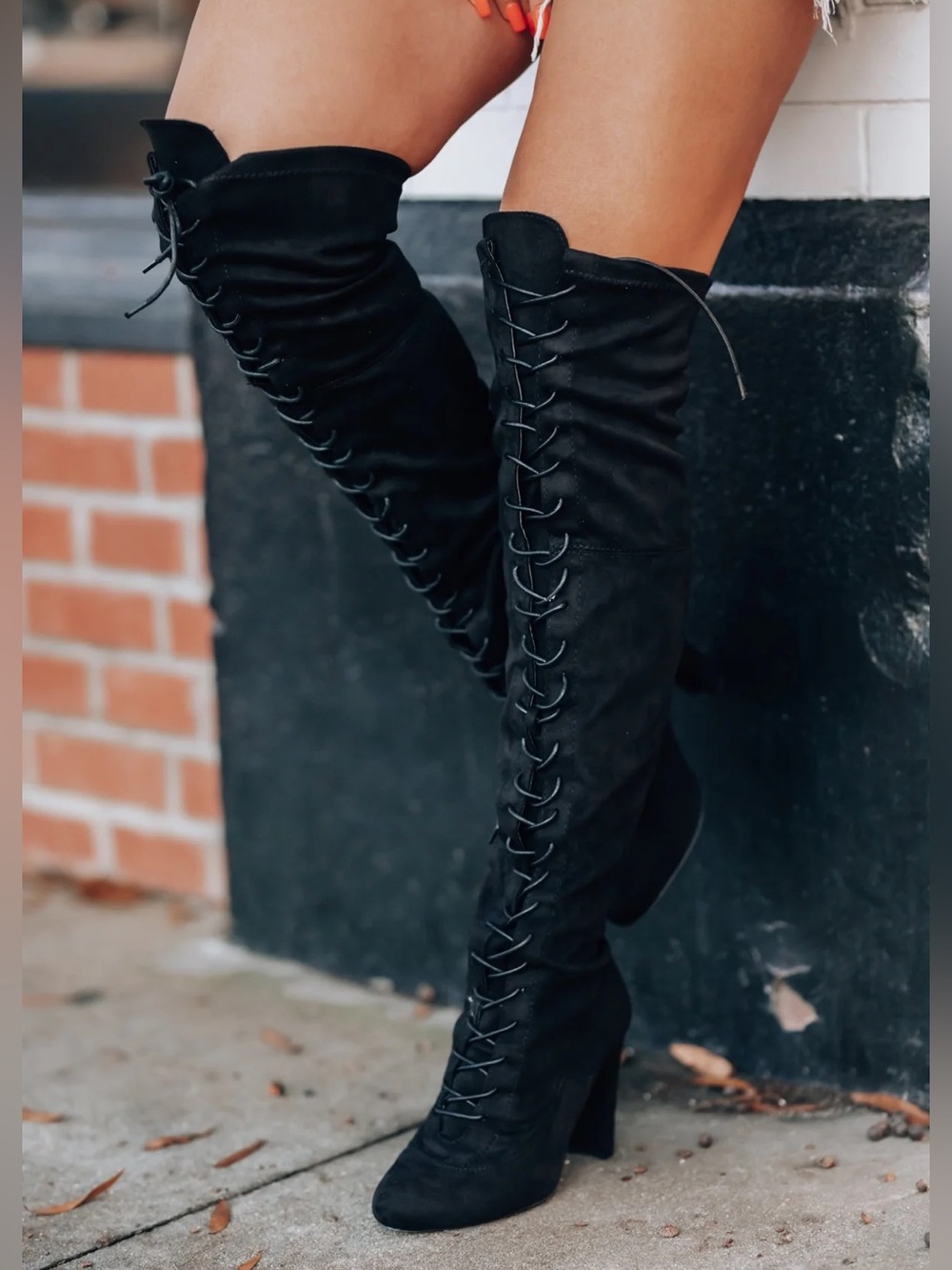 Fashion Nova Over-the-Knee Lace-Up High Heel Boots Black